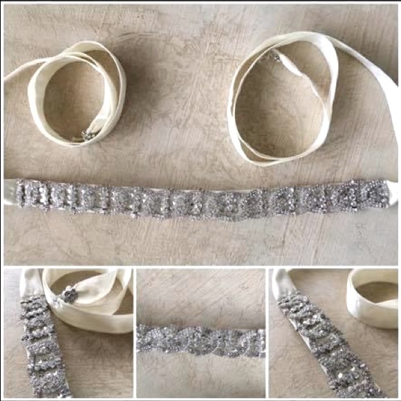 Rhinestone Bone Ivory belt sash bridal main image 7